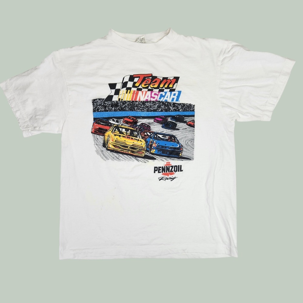 Vintage Team NASCAR Pennzoil Racing Graphic T-Shirt White XL Tour Champ 90s